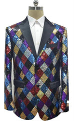 Mens Multi Color Rainbow Sequin Blazer