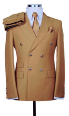 Slim Fitted Cut Mens Camel - Bronze - Khaki Color Double Breasted Blazers - Double Breasted Sport Coat