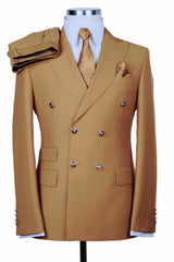 Slim Fitted Cut Mens Double Breasted Blazer - Tan Double Breasted Sport Coat