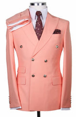 Slim Fitted Cut Mens Double Breasted Blazer - Light Orange Double Breasted Sport Coat