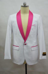 White And Pink Dinner Jacket - Pink Mens Blazer