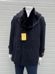 Mens Pea coats With Fur Collar - Black Peacoats