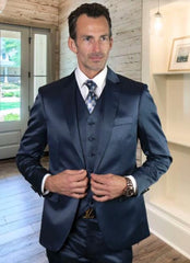 Navy Blue Shiny Suit - Flashy Suit