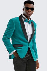 Mens Teal Velvet Tuxedo Jacket Slim Fit Blazer