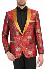 Mens One Button Shawl Lapel Floral Tuxedo Dinner Jacket