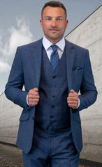 Business Suits - Patterned Suit - 1920s Old School Vintage Suits - Blue Suit