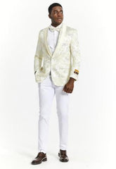 Big And Tall Suit For Men - Jacket + Pants + Bowtie + Pants - Ivory Suit