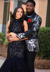 Black And Silver Blazer - Paisley Black And White Tuxedo With Matching Bowtie