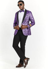 Big And Tall Tuxedo Paisley Tuxedo Sparkling Blazer - Purple Floral Sport Coat