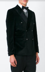 Black Double Breasted Velvet Blazer - Velvet Sport Coat