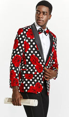 Mens One Button Black and White Polka Dot Prom Tuxedo Blazer