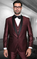 Shiny Burgundy Tuxedo - Sharkskin Maroon Tuxedo Suit