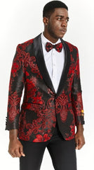 Black Paisley Dinner Jacket and Matching Bowtie - Black Paisley Suit - Prom Tuxedo Matching Bowtie - Black and Red