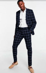 Bold Gangster Plaid Suit - 1920s Mens Fashion Window Pane Suit - Navy