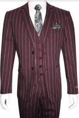 Mens Two Button Notch Lapel Burgundy Suit