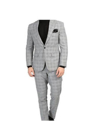 Mens Skinny Fit Grey Glen Plaid 2 Piece Suit