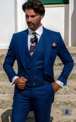 Mens Suits with Double Breasted Vest - Single Button Peak Lapel Royal Blue Suits