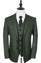 Olive Peaky Green 3 Piece Tweed Men'S Suit