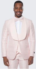 Mens Pink Tuxedo With Floral Textured Pattern Large Shawl Lapel