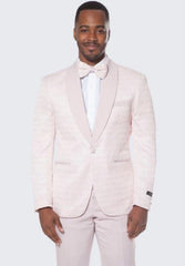 Mens Pink Tuxedo With Textured Pattern Four Piece Set