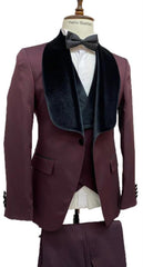 Burgundy Tuxedo Dinner Jacket Wide Velvet Groom Tuxedo Jacket - Prom Blazer