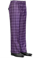 Mens Pant - Wide Leg Plaid Slacks - Mauve - 100% Percent Wool Fabric