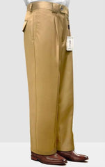 Mens Pant - Pleated Wide Leg - Camel - 100% Percent Wool Fabric