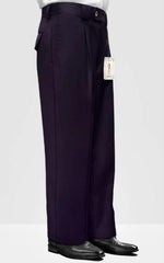 Mens Pant - Pleated Wide Leg - Eggplant - 100% Percent Wool Fabric