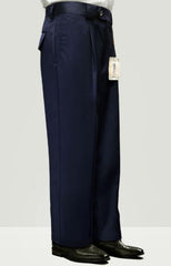 Mens Pant - Pleated Wide Leg - Navy - 100% Percent Wool Fabric