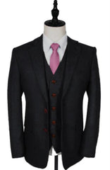 Vintage Suits - Tweed Suits - Herringbone Suits Black