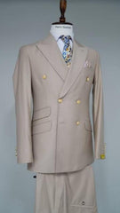 Double Breasted Blazer with Gold Buttons - Beige Sport Coat