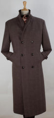 Mens Double Breasted Full Length Overcoat - APTIL3 - Brown Herringbone