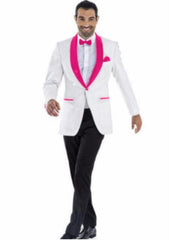 Mens Prom Blazer - White ~ Fuchsia Blazer For Homecoming