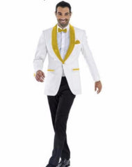 Mens Prom Blazer - White ~ Gold Blazer For Homecoming