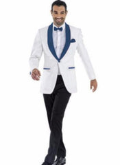 Mens Prom Blazer - White ~ Dark Navy Blazer For Homecoming