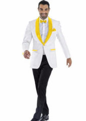 Mens Prom Blazer - White ~ Bright Gold Blazer For Homecoming