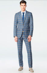 Vested Plaid Suit Available In Grey And Blue Plaid - 2 Button 3 Piece With Vest Flat Front Pants Modern Fit