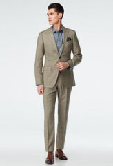 Vested Plaid Suit Available In Tan Beige And Orange Plaid - 2 Button 3 Piece With Vest Flat Front Pants Modern Fit