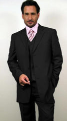 Classic Fit - Black Suit - Three Button Vested Suit - Athletic Fit - 100% Percent Wool Fabric Suit - Worsted Wool Business Suit