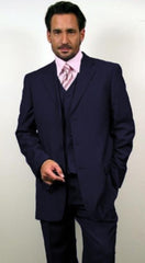 Classic Fit - Navy Suit - Three Button Vested Suit - Athletic Fit - 100% Percent Wool Fabric Suit - Worsted Wool Business Suit