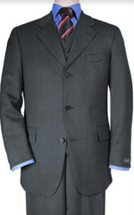 Classic Fit - Charcoal Suit - Three Button Vested Suit - Athletic Fit - 100% Percent Wool Fabric Suit - Worsted Wool Business Suit