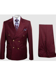 Rossiman Burgundy Men's Suit Double Breasted Slim Fit