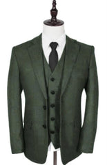 Mens Winter Suit - Suit For Cold Weather - Winter Color Tweed Herringbone Olive Suit