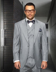 Mens Big and Tall Size Suits - Plus Size Mens Gray Suit - Peak Lapel Ticket Pocket