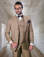 Mens Big and Tall Size Suits - Plus Size Mens Tan Suit - Peak Lapel Ticket Pocket