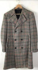 Mens Plaid Peacoat - Plaid Pattern Cream ~ Black ~ Red Coat