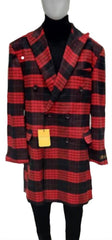 Mens Plaid Peacoat - Plaid Pattern Red ~ Black Coat