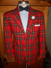 Holiday Blazer - Christmas Sport Coat - Red Christmas Fabric Plaid Blazer By Alebrtonardoni