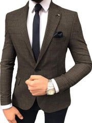 Plaid Blazer - Windowpane Blazer - Coffee Blazer