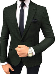 Plaid Blazer - Windowpane Blazer - Army Green Blazer